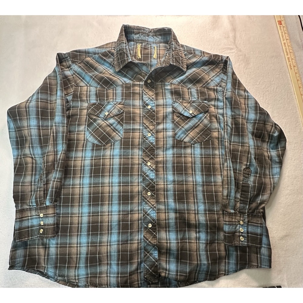 Men's Button Snap Dress Short Blue Black And White Plaid